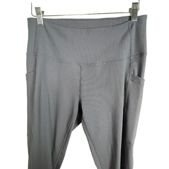 Z by Zella Gray Ribbed Leggings Size L Mid-Rise Side Pockets - Picture 2 of 4